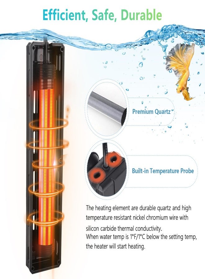 hygger Aquarium Heater,Submersible Fish Tank Heater 100W/200W/300W/500W/800W/1000W/1200W with Digital LED Controller,Memory Function,Auto Shut Off Protection,Heater for Saltwater Freshwater Fish Tank - Image 4